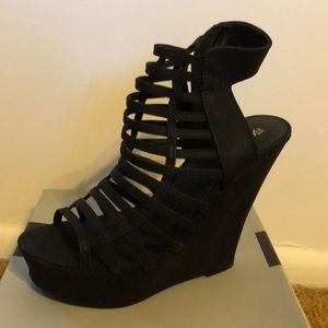 Black wedge sandals